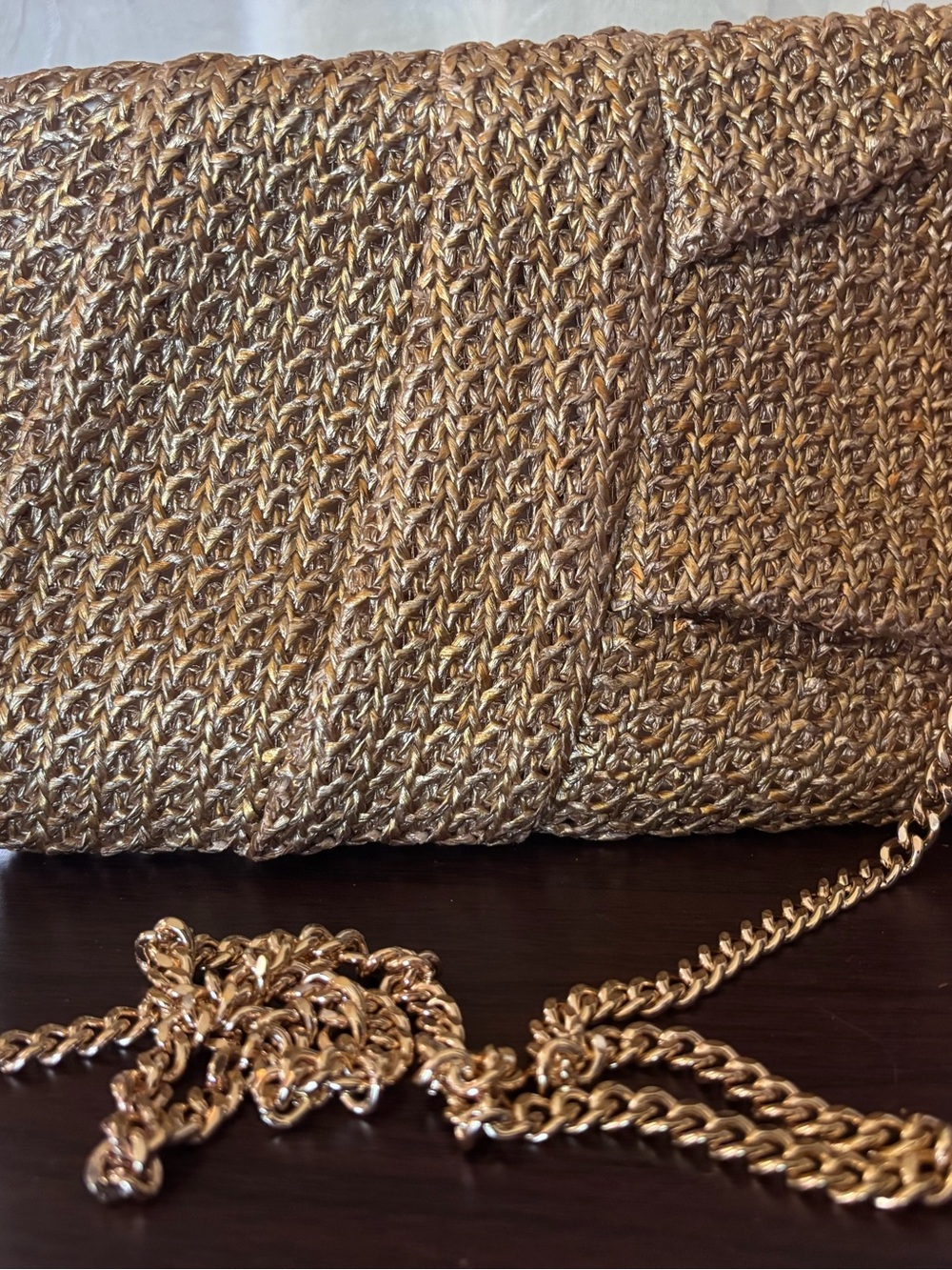 Dolce Vita Metallic Gold Woven Chain Clutch